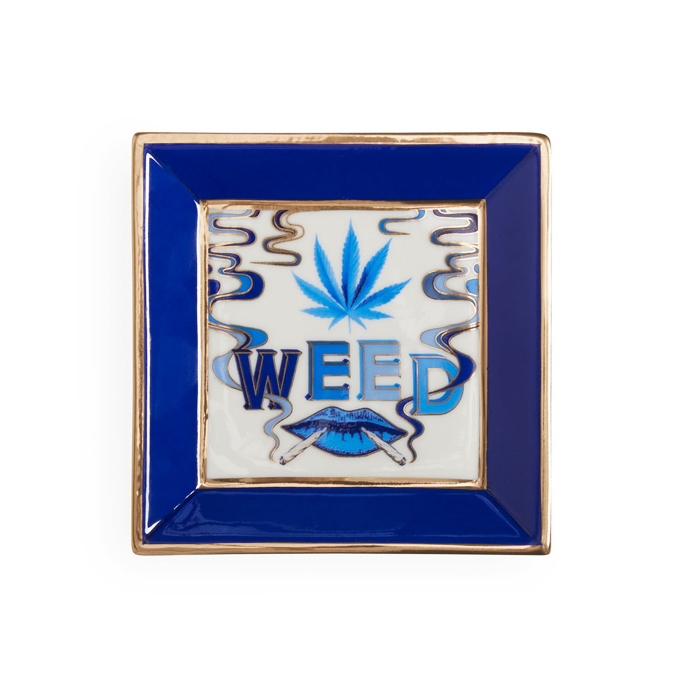 druggist weed square tray porcelain blue accents gold - style view