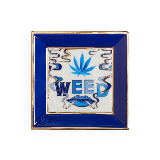 druggist weed square tray porcelain blue accents gold - style view