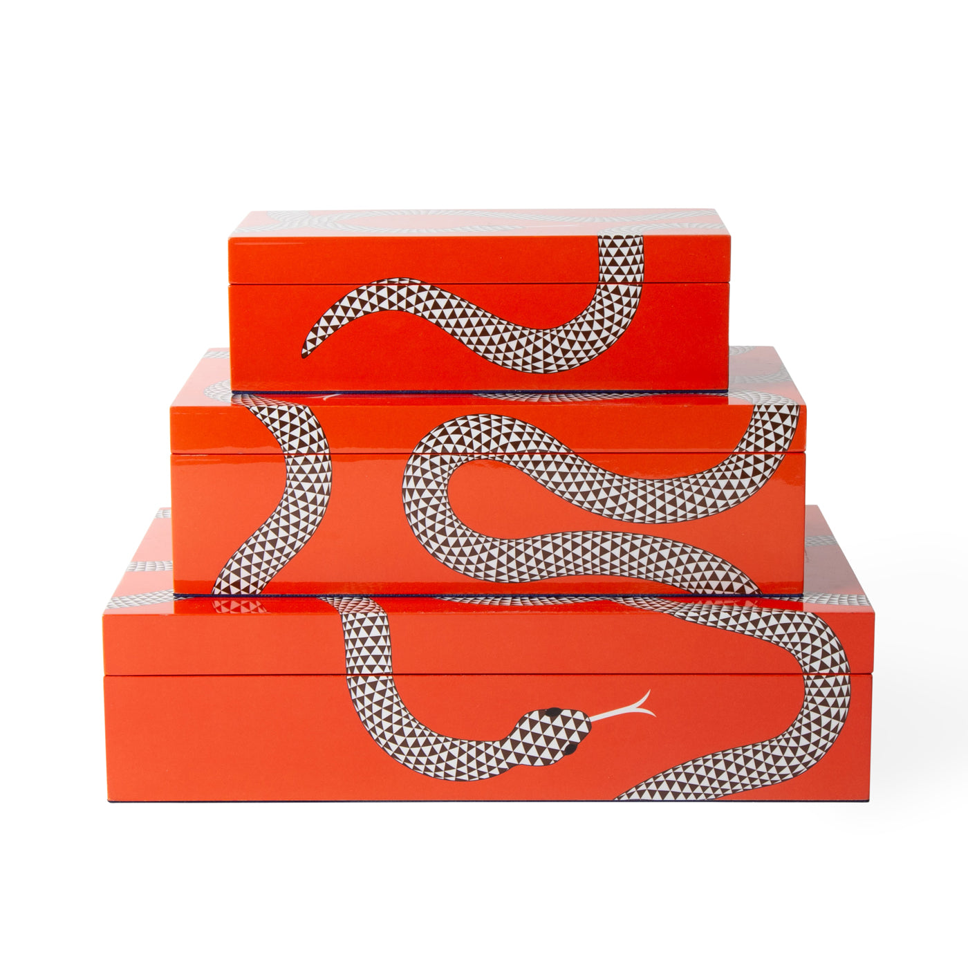 eden lacquer boxes snake orange stacked open - front view