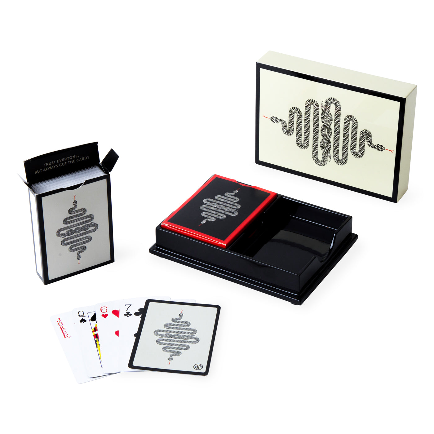 eden card set lacquer black white open - angle view