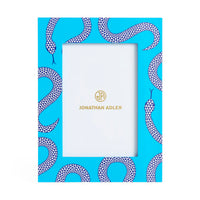 Blue frame with snake pattern and Jonathan Adler logo