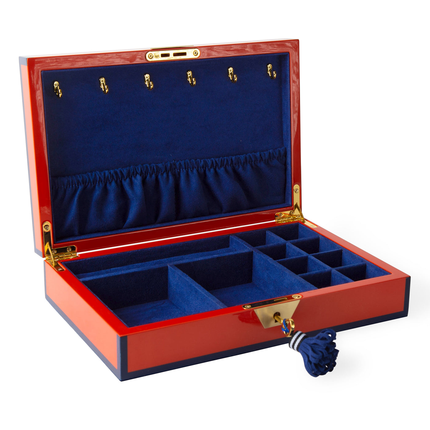 eden jewelry box snake lacquer orange navy open - angle view