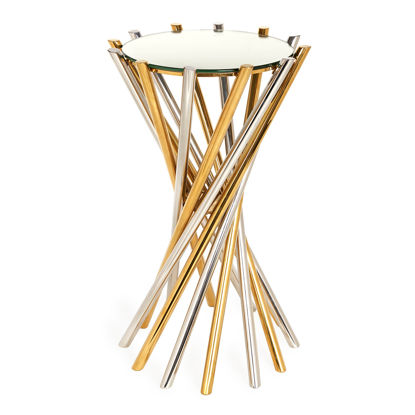 electrum accent table mirrored glass top brass nickel frame - front view