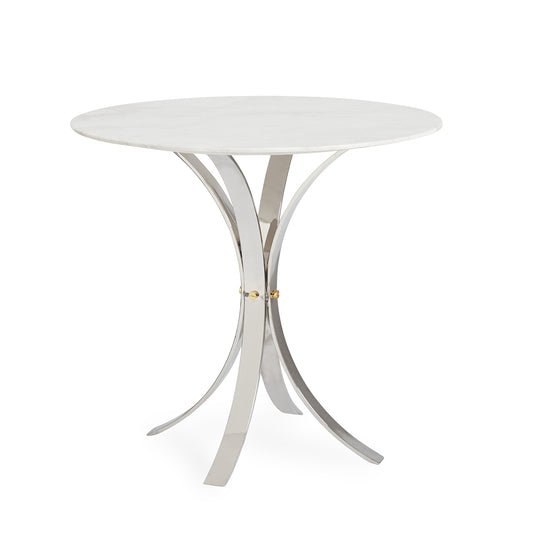 electrum cafe table white marble top nickel base - angle view