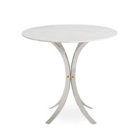 electrum cafe table white marble top nickel base - front view