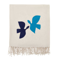 biarritz birds embellished throw wool blue natural - front view