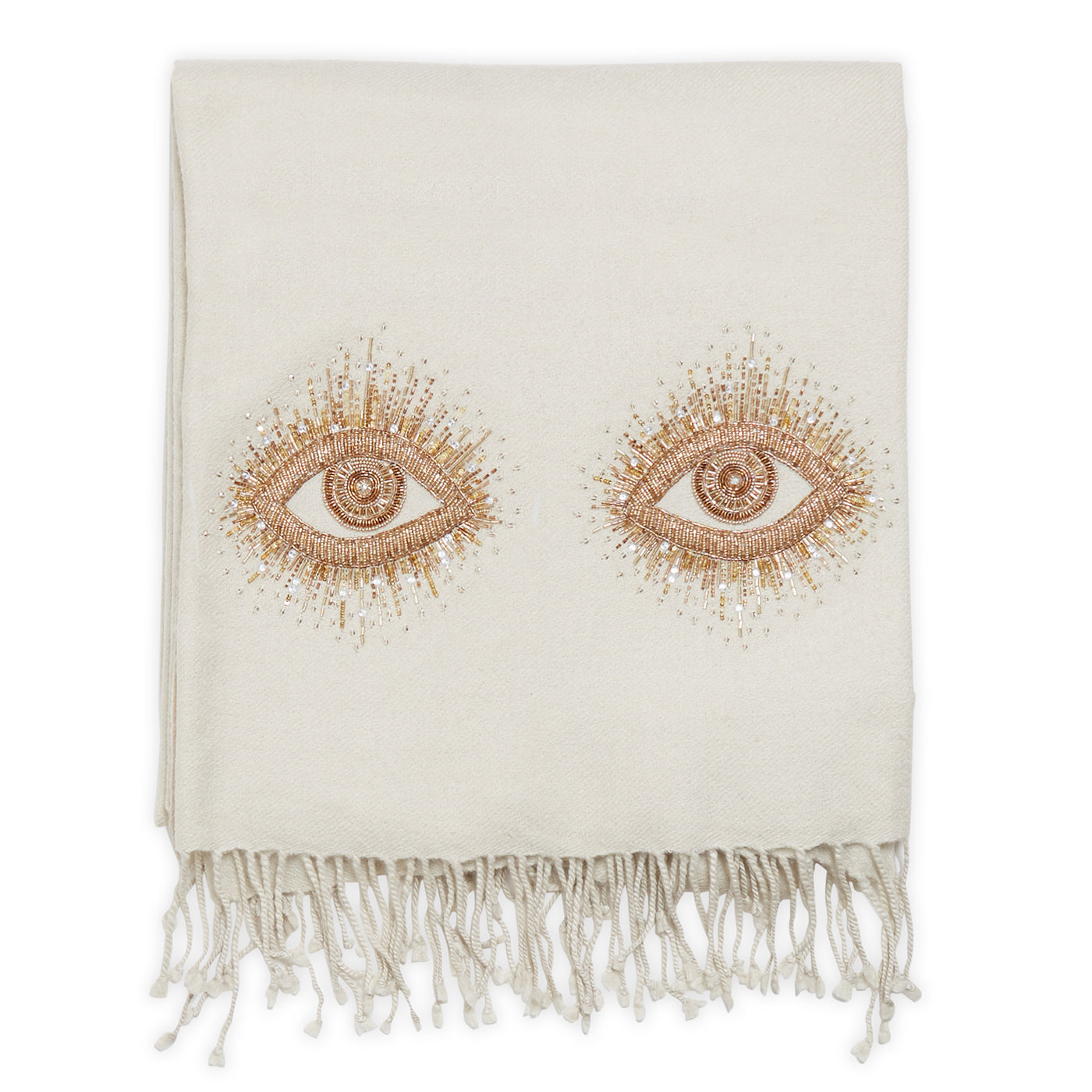 muse eyes embellished throw merino wool glass beads gold - front view