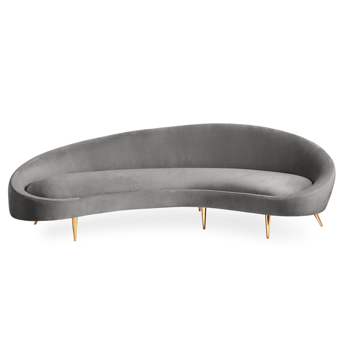 ether curved sofa bergamo graphite grey velvet brass legs - front view