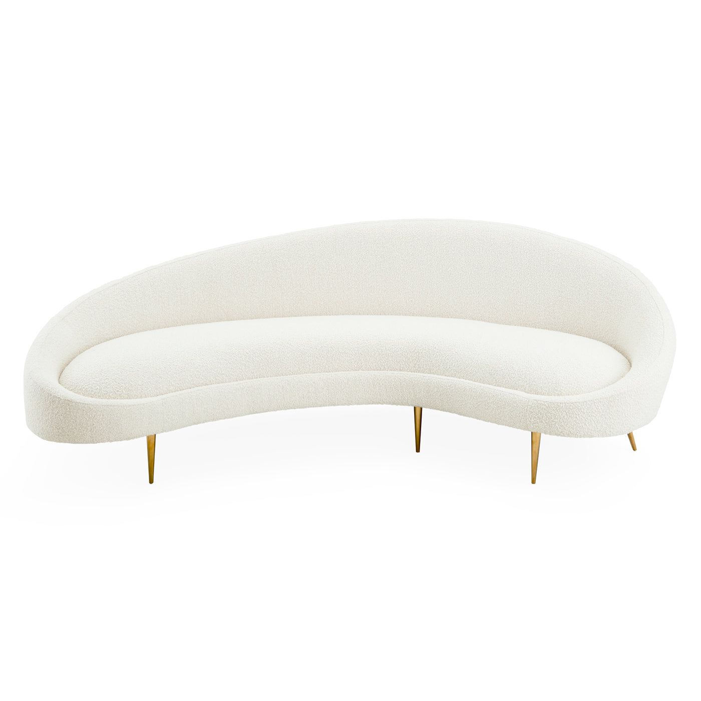 ether curved sofa olympus oatmeal boucle brass legs - front view