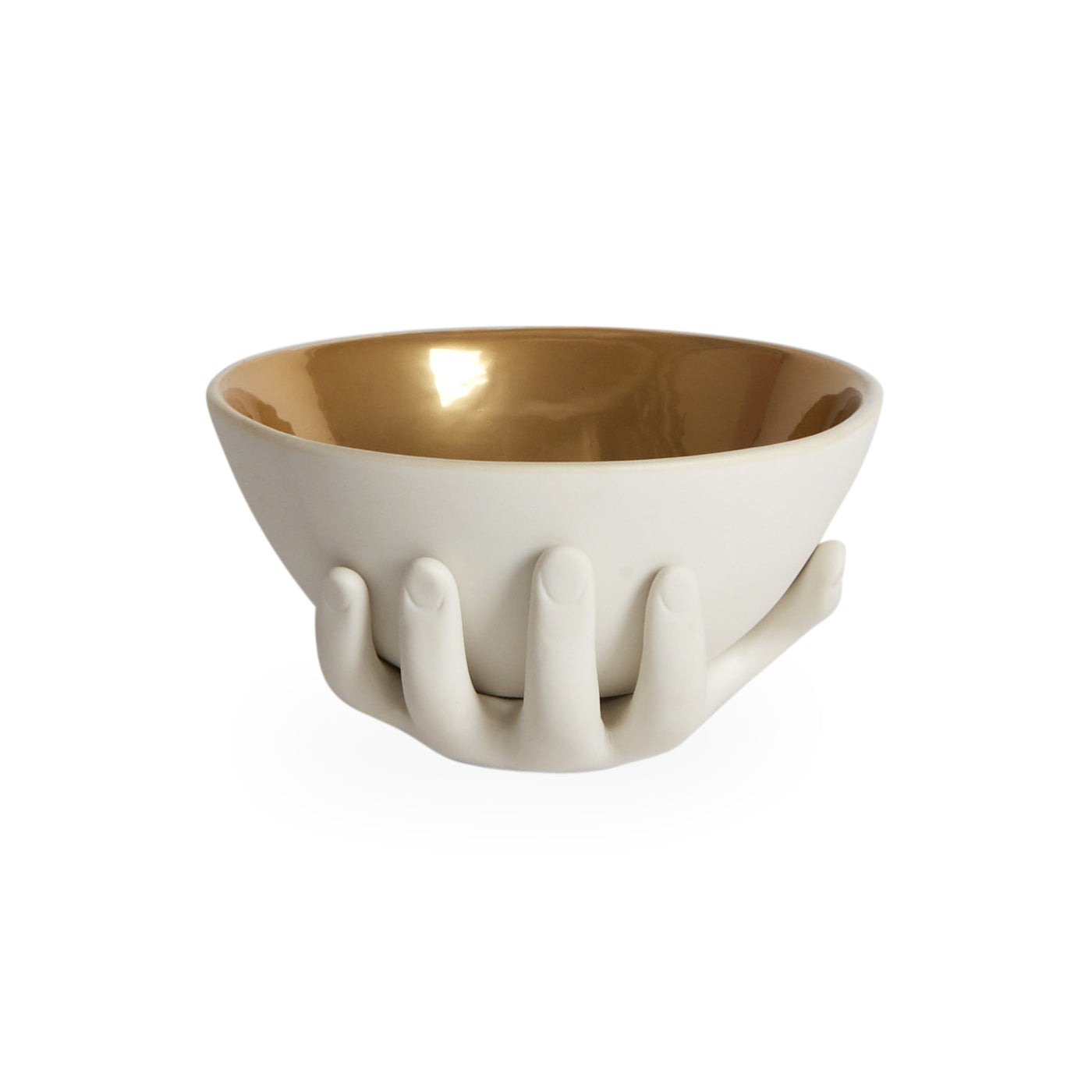 eve accent bowl porcelain white interior gold - styled view 3