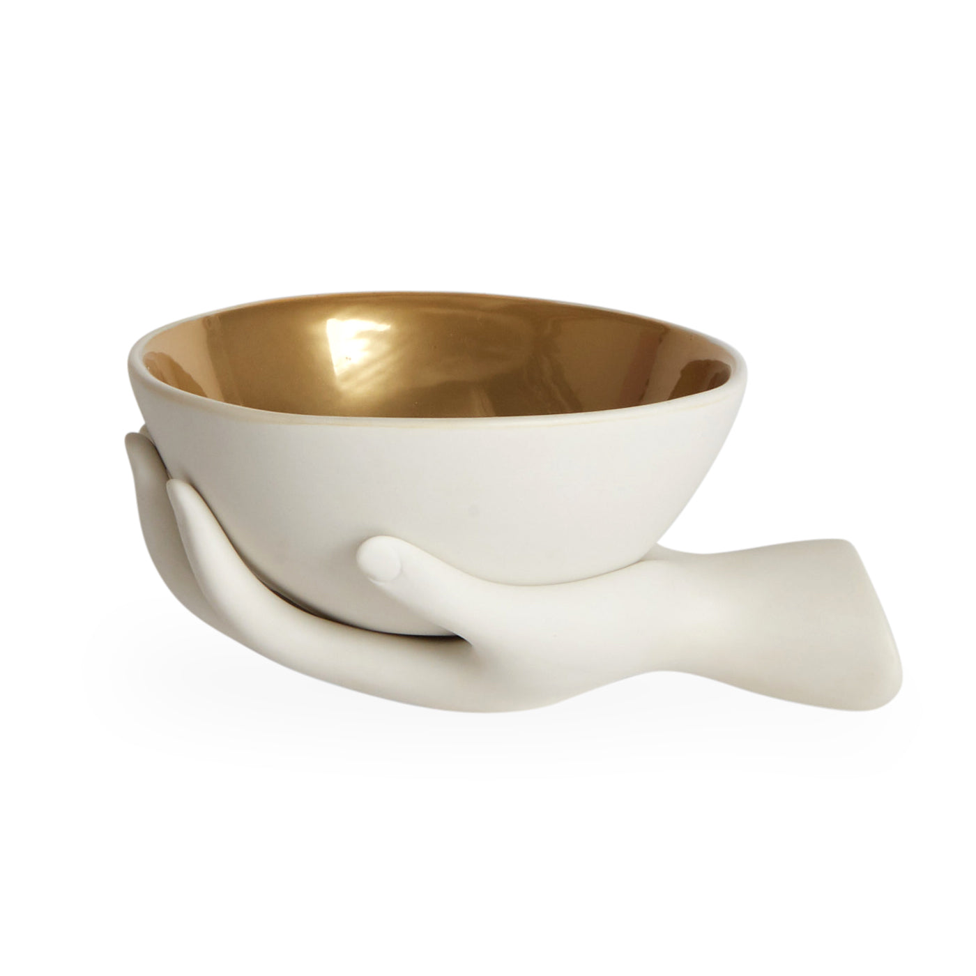 eve accent bowl porcelain white interior gold - front view