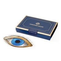 eye trinket tray porcelain blue gold - angle view