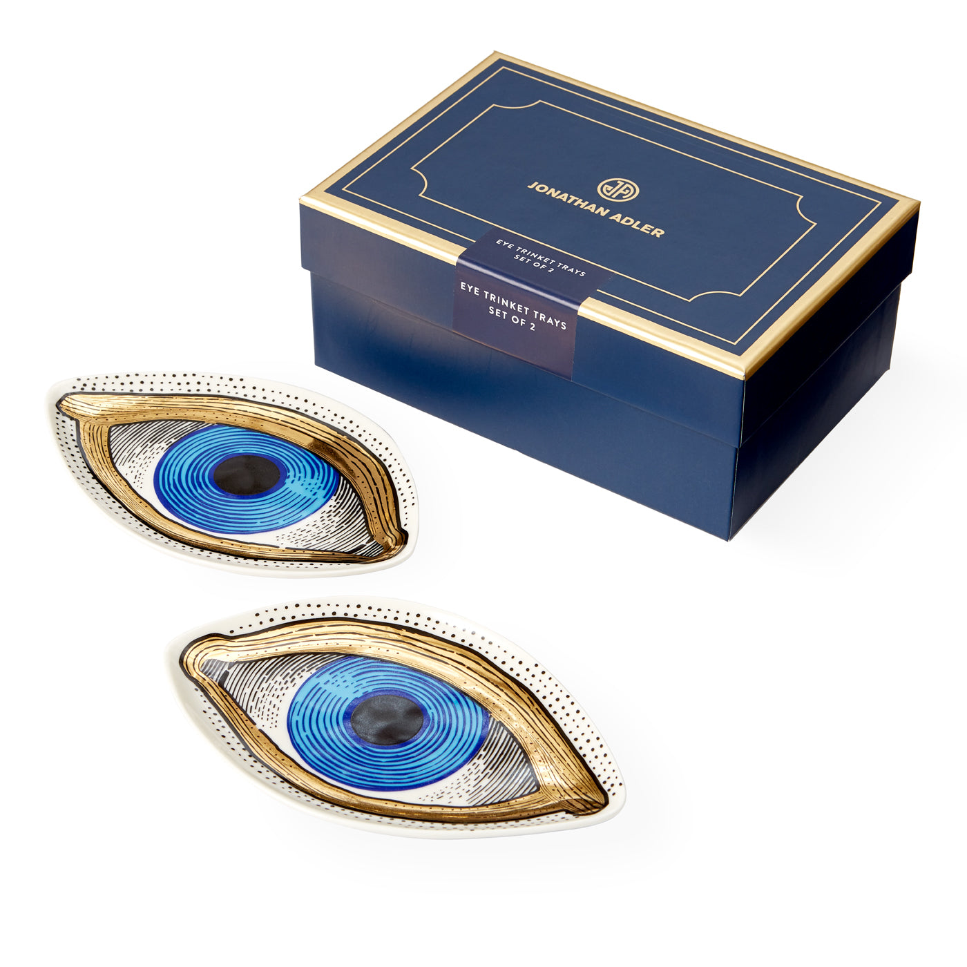 eye trinket tray set of two porcelain blue gold box open - view 3