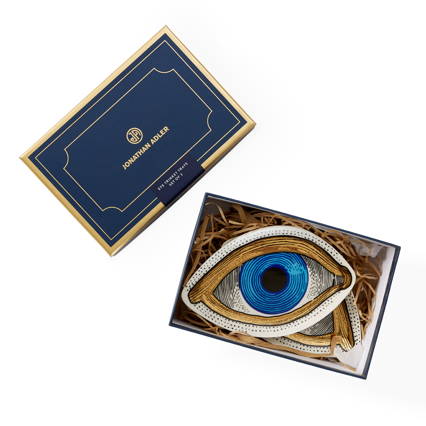 eye trinket tray set of two porcelain blue gold box open - view 1