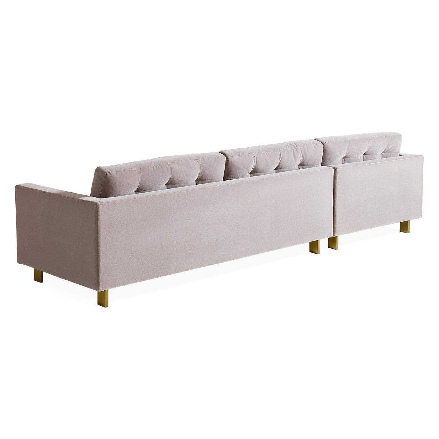Gray sofa with tufted backrest on a white background
