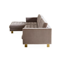 Gray sectional sofa with ottoman on a white background