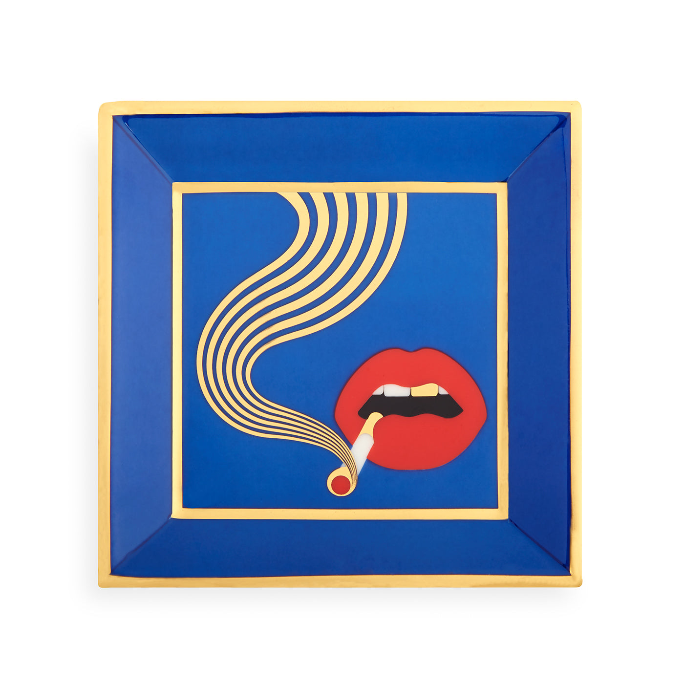 full dose square tray porcelain blue accents gold - top view