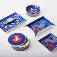full dose rectangle tray porcelain blue multicolor accents gold with box - group view