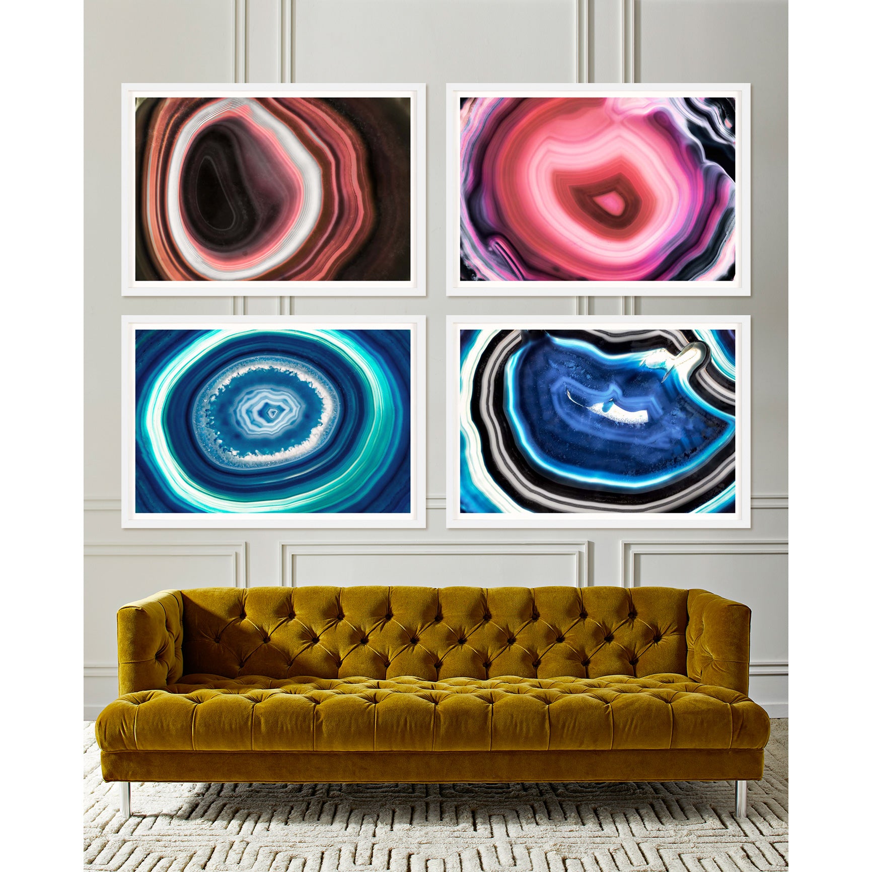 geodes prints baxter t-arm sofa - styled view