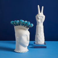 mohawk lollipop holder peace hand blue background - styled view