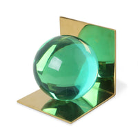 globo bookend acrylic green globes base brass - side view