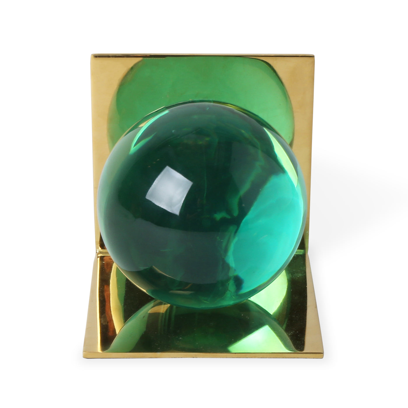 globo bookends acrylic pink base brass - angle view