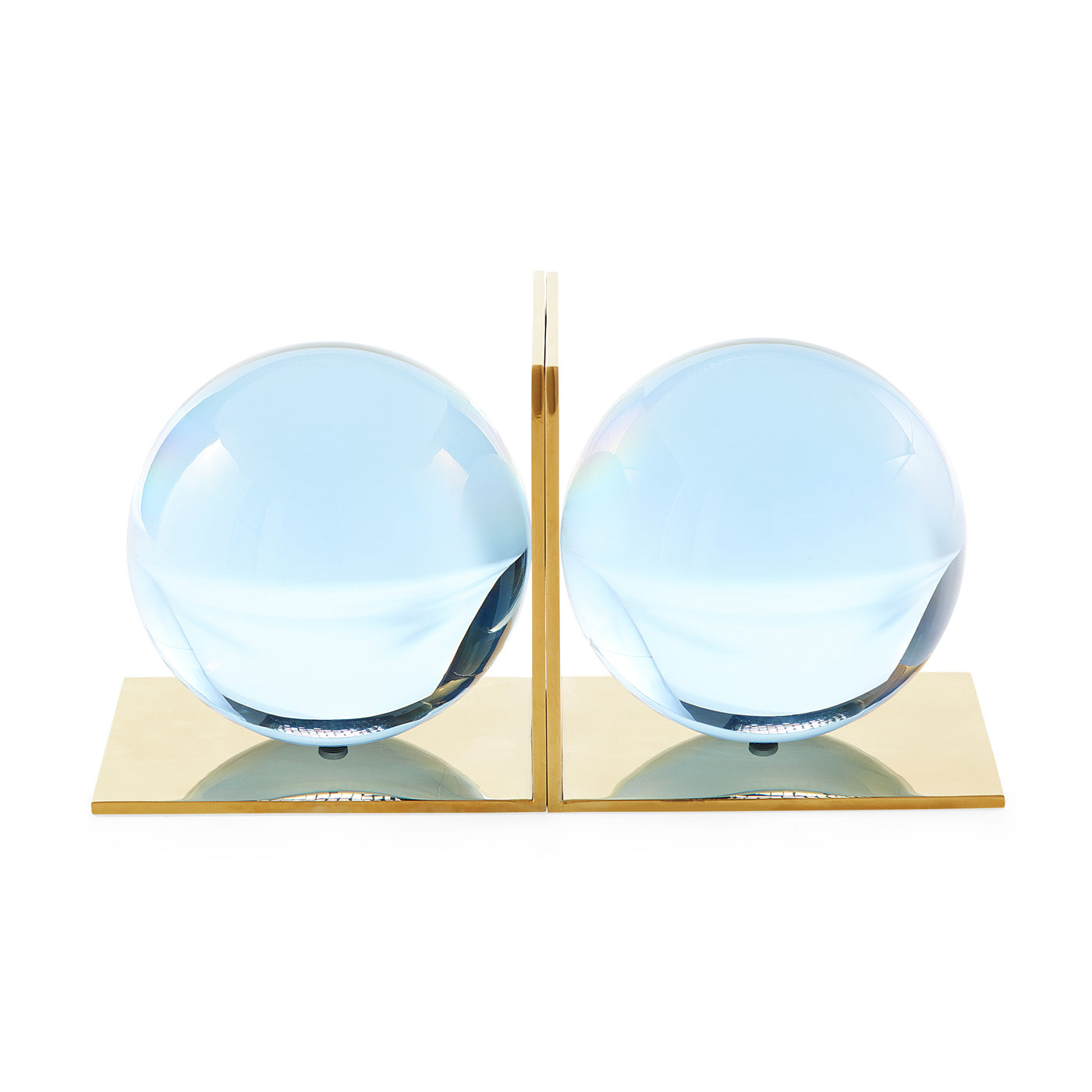 globo bookends acrylic blue base brass - angle view