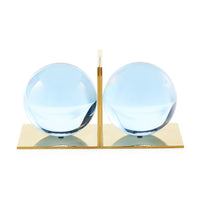 globo bookends acrylic blue base brass - angle view
