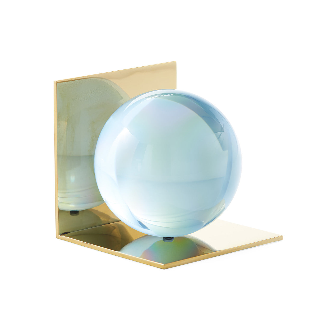 globo bookends acrylic blue base brass - side view