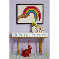 globo console rainbow hand beaded wall art vignette - styled view