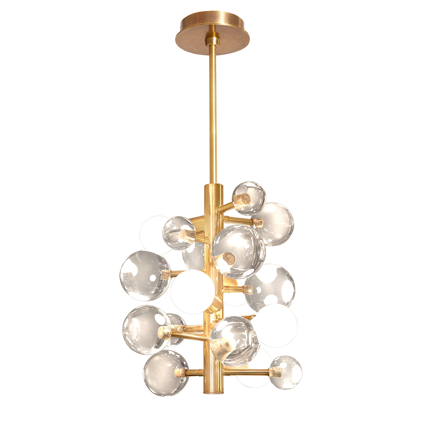 globo five-light chandelier acrylic brass - detail view