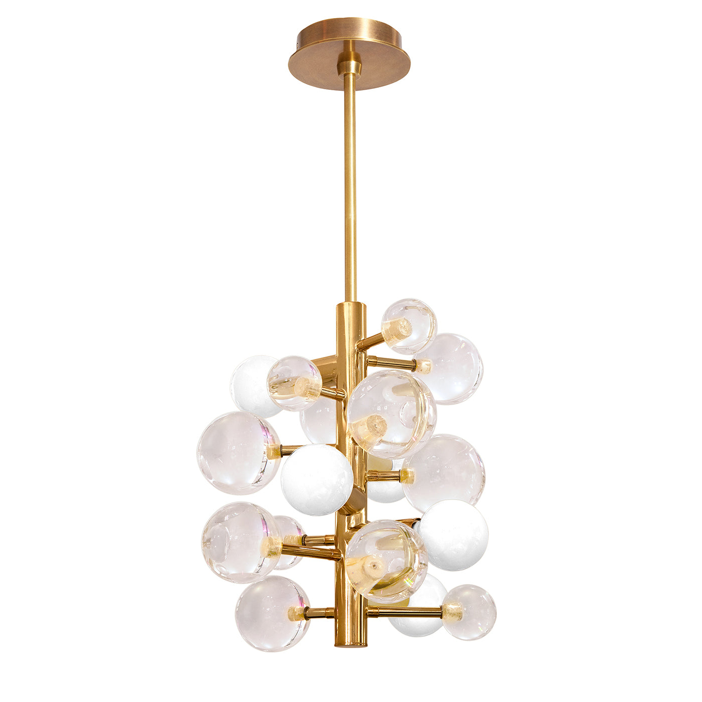 globo five-light chandelier acrylic brass