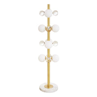 globo floor lamp clear acrylic brass frame - front view
