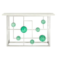 globo fretwork console marble top nickel frame emerald acrylic globes - front view