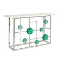 globo fretwork console marble top nickel frame emerald acrylic globes - side view