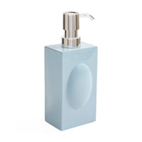 blue body soap dispenser with chrome handle