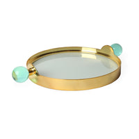 globo tray back-painted glass brass frame green acrylic handles - angle view