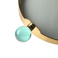 globo tray back-painted glass brass frame green acrylic handles - front view