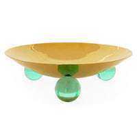 globo tripod bowl brass acrylic green orb feet - front view