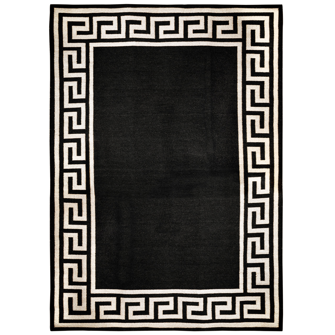 greek key border reversible peruvian flat weave rug black - back view