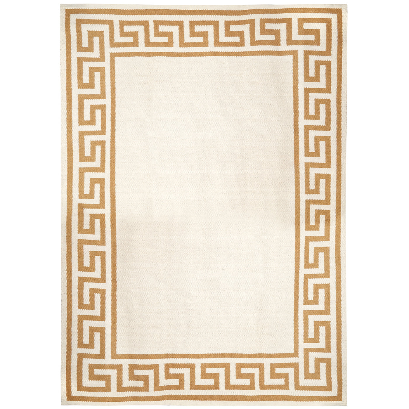 greek key border reversible peruvian flat weave rug camel 8x10 - front view
