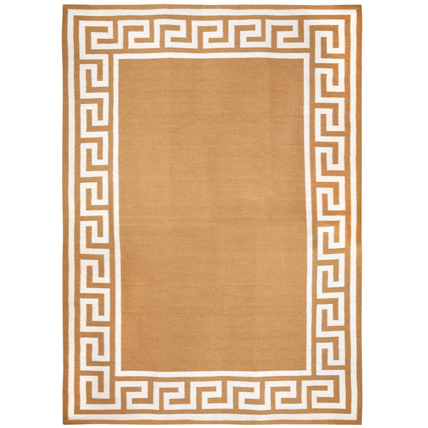 greek key border reversible peruvian flat weave rug camel - back view