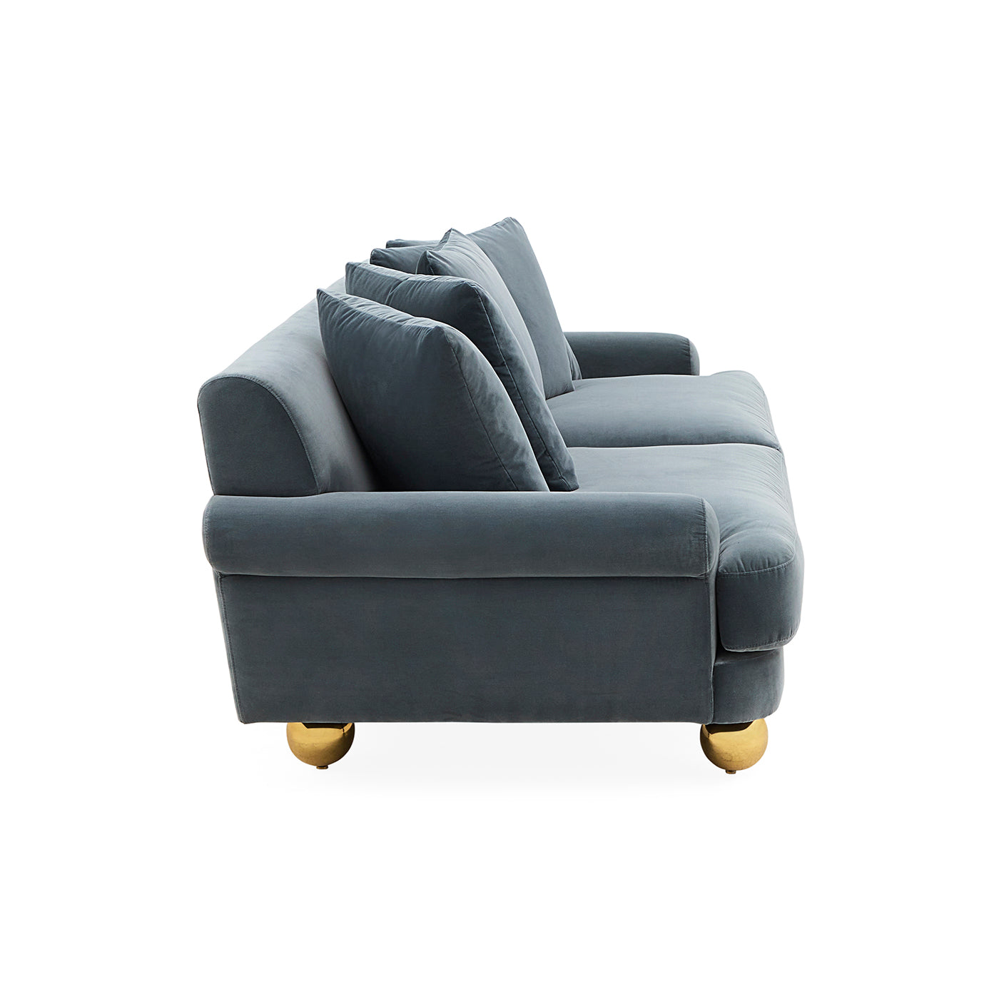 Gray sofa with gold legs on a white background