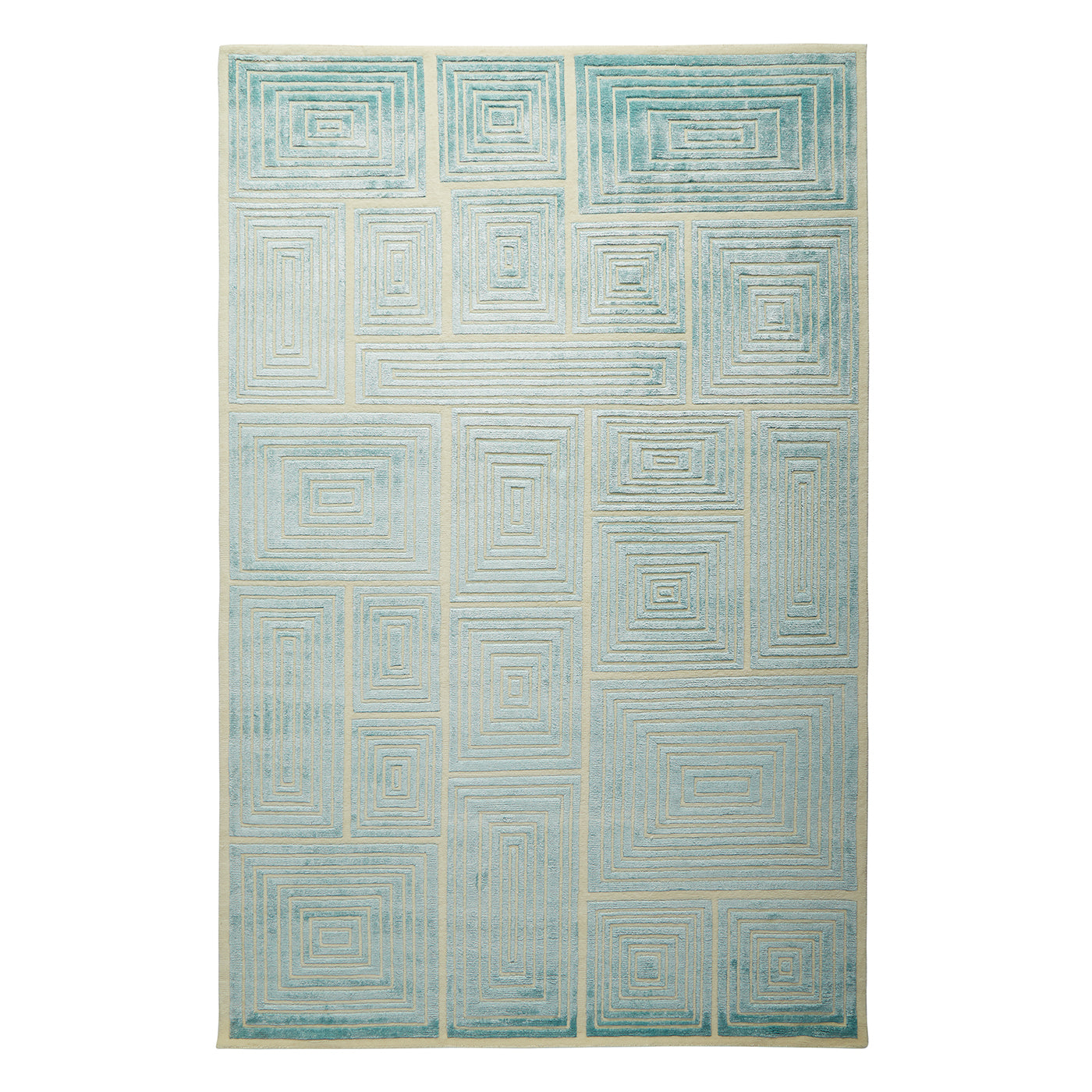 blocks hand-knotted rug wool blue 9x6 - front view