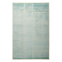 blocks hand-knotted rug wool blue 9x6 - front view
