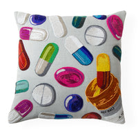 happy pills beaded pillow multicolor glass beads on linen - front view