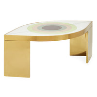 harlequin eye cocktail table back-painted glass brass frame - angle view