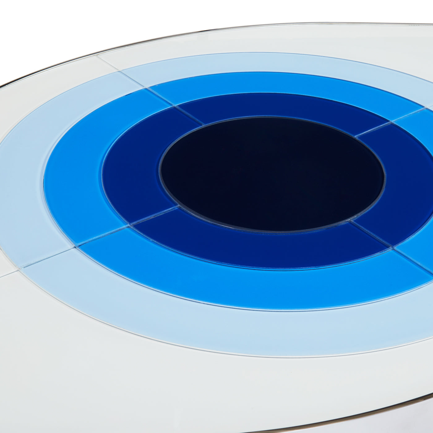 harlequin eye cocktail table multi blue back-painted glass brass frame - detail view