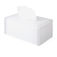 hollywood long tissue box acrylic white clear with tissue - angle view