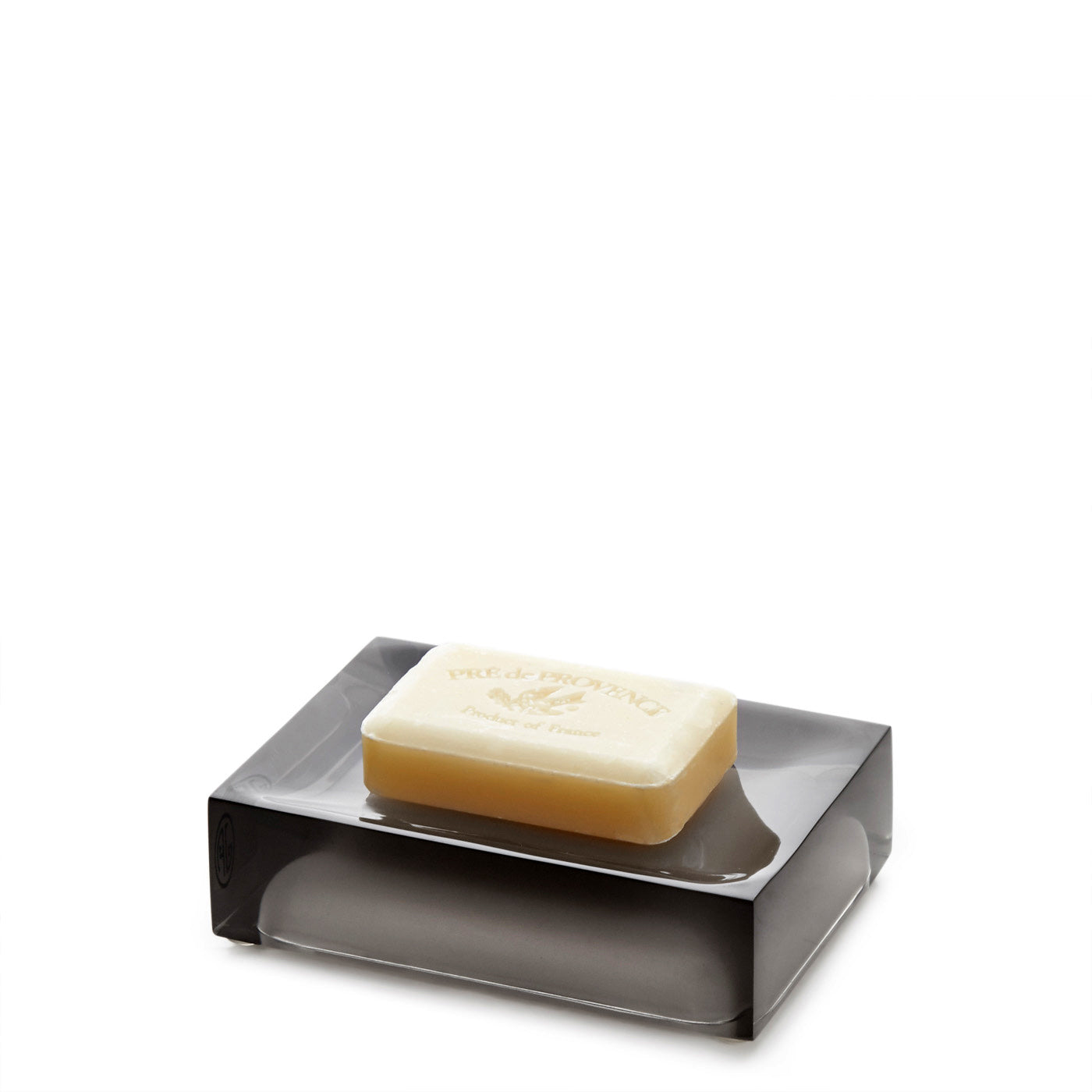 hollywood soap dish smoke acrylic with bar soap - angle view